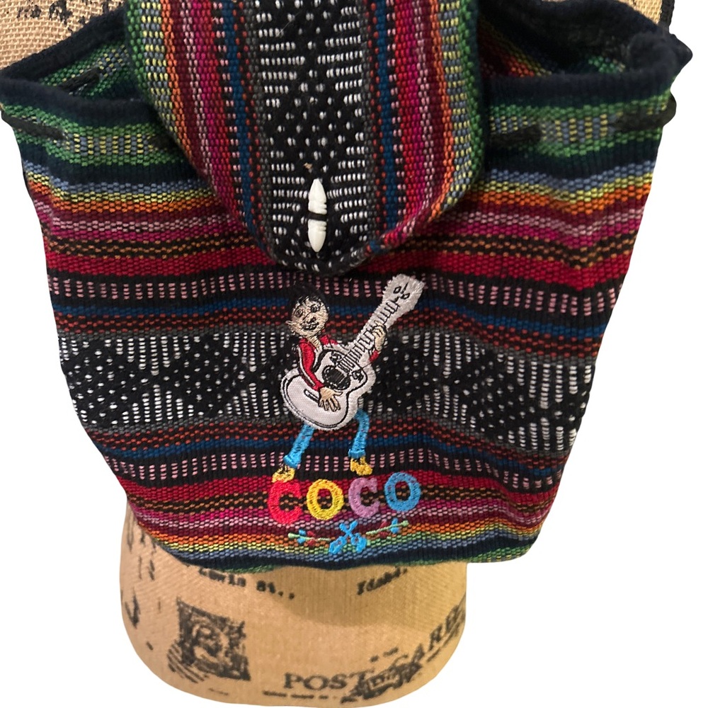 Disney Pixar Coco With Guitar Embroidered Backpack Purse Rainbow Colors